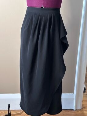 Armani Collezioni Black Faux Wrap Style Midi Skirt, Size 12, Flattering